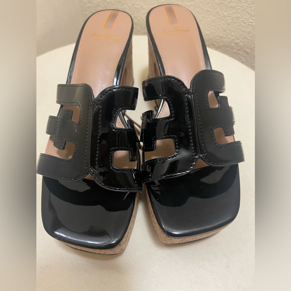 Sam Edelman Square Dev PU Upper Sandal Logo Strap Platform Women 7.5 NWOB